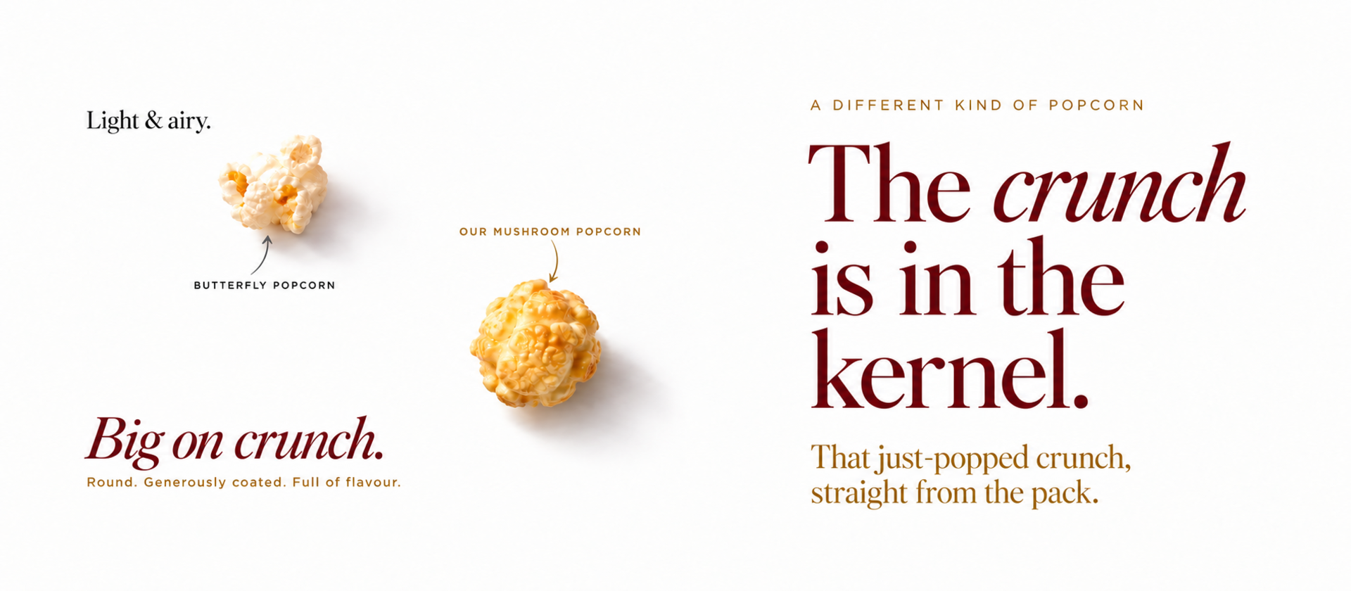 Golden Kernel Co — a different kind of popcorn: butterfly and mushroom kernels, light and crunchy